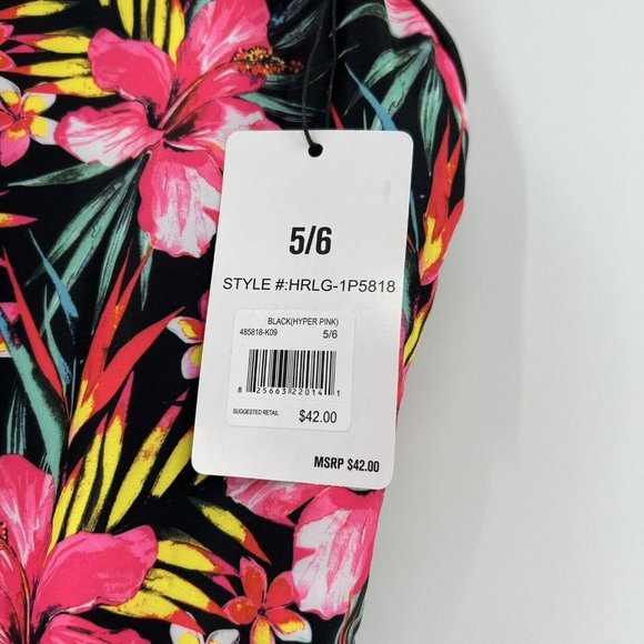 Hurley Little Girl's One-Piece Swimsuit in Tropical Black/Hyper Pink sz 5/6 NWT - Picture 3 of 9